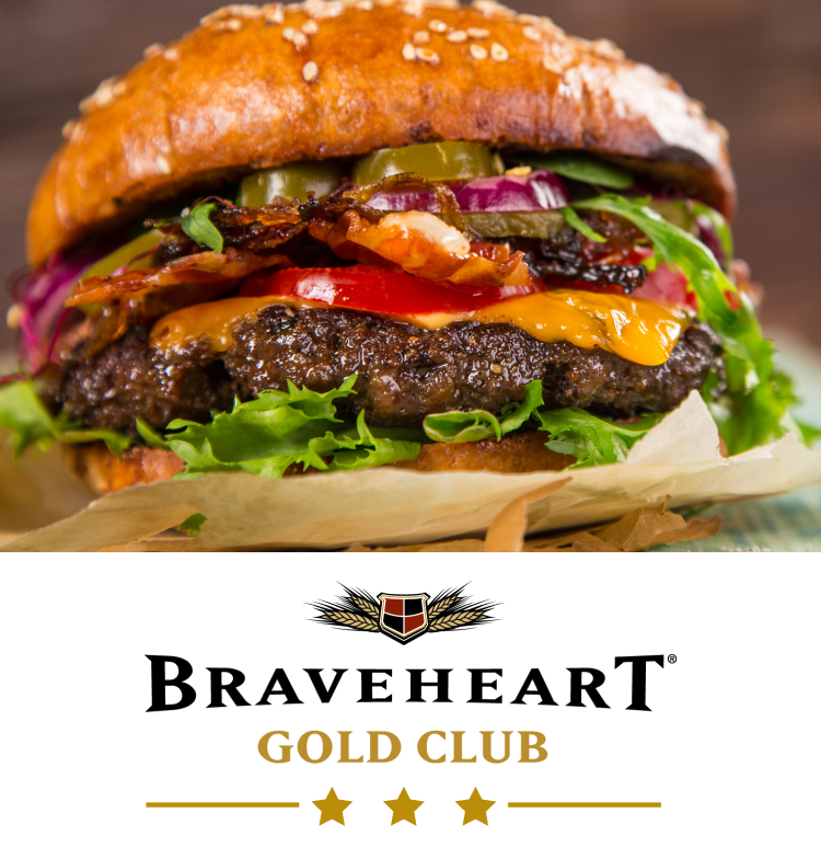 Braveheart Gourmade Burger with Braveheart Gold Club Logo