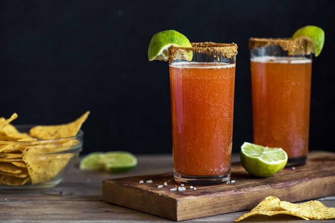 Summer Alcohol Cocktail Michelada with Tortilla Chips