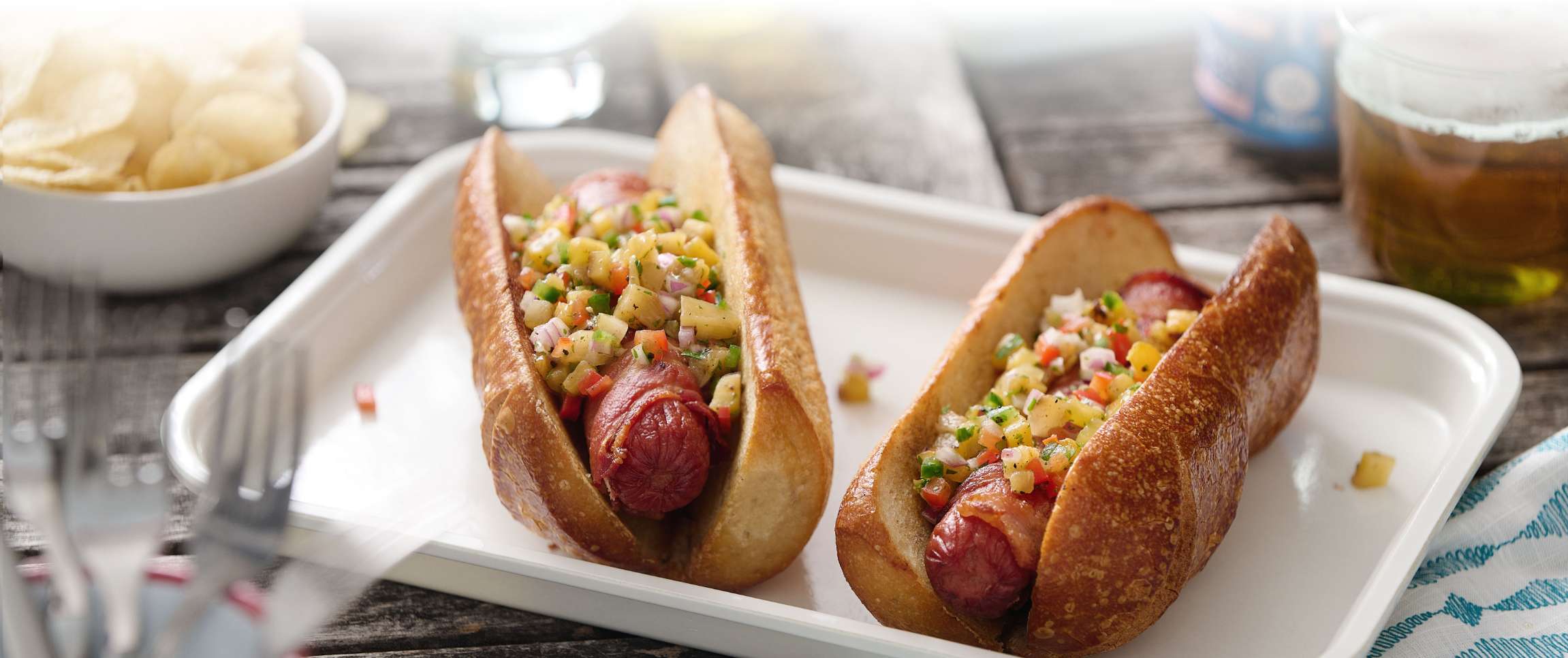 Bacon Hot Dog with Grilled Peach Salsa