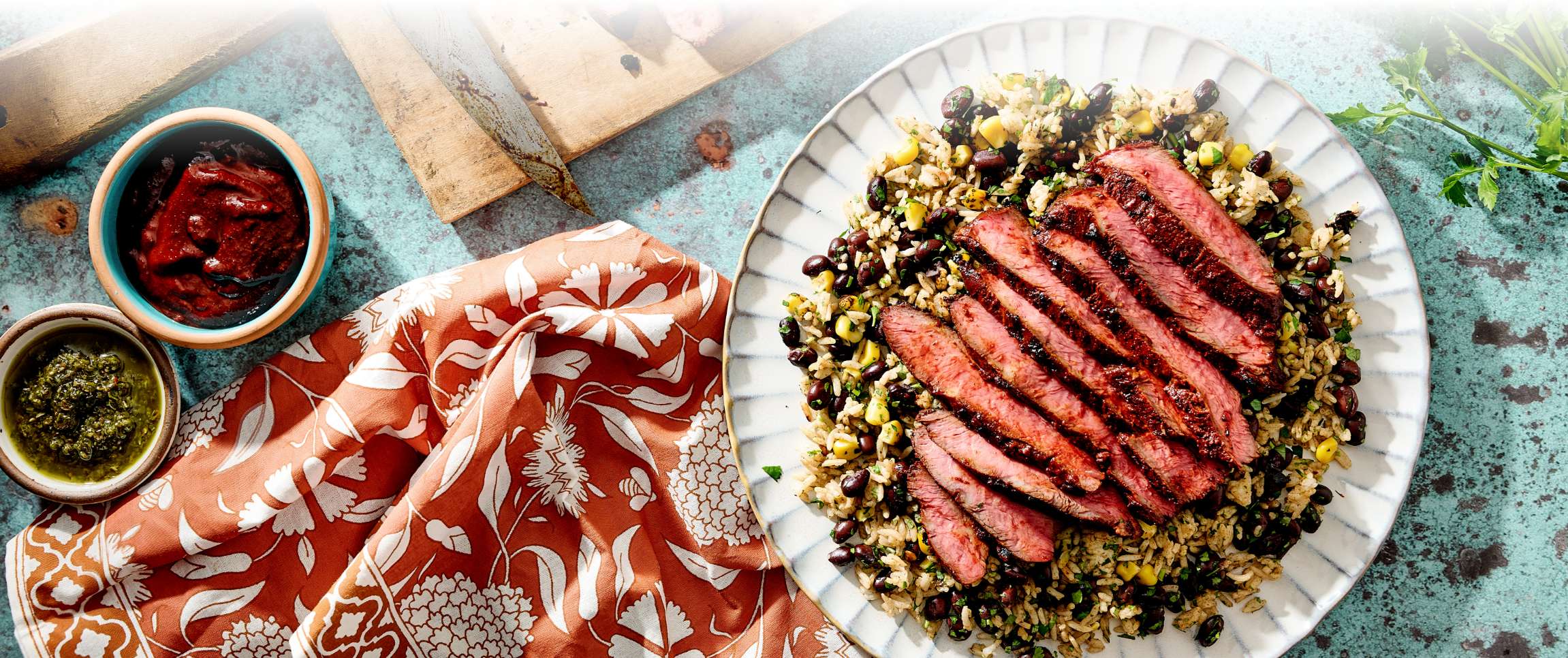 Braveheart® Adobo Steak with Chimichurri and Ancho Jasmine Rice