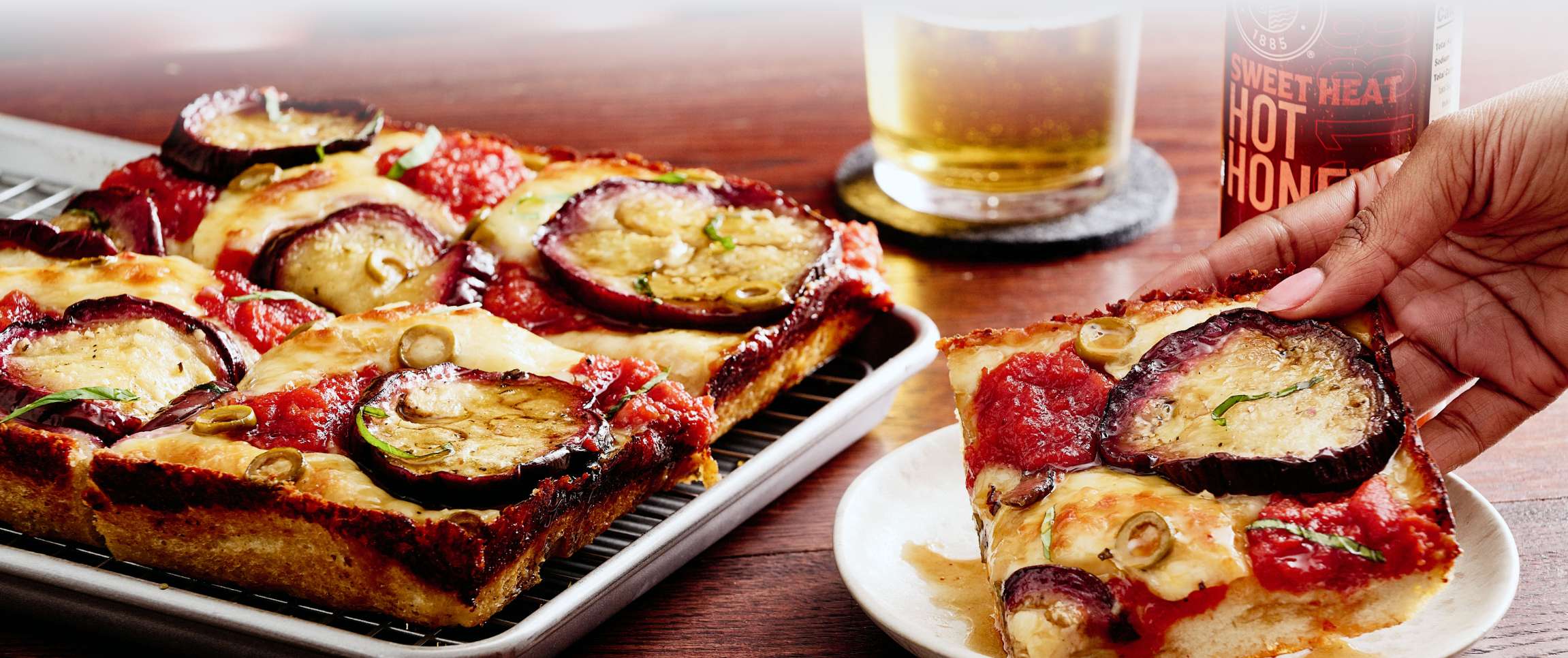DETROIT PIZZA WITH ROASTED AUBERGINE