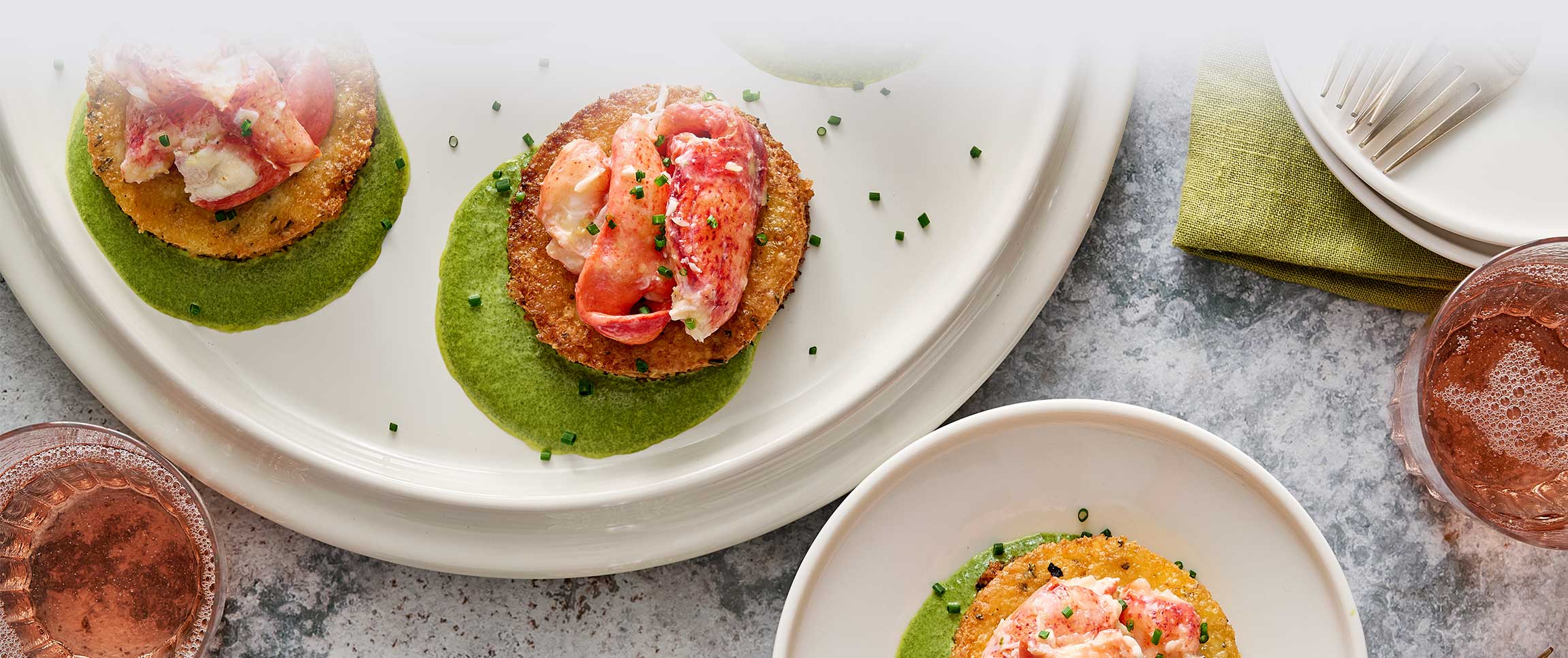 Lemon Garlic Lobster with a Rosemary Cheddar Grit Cake