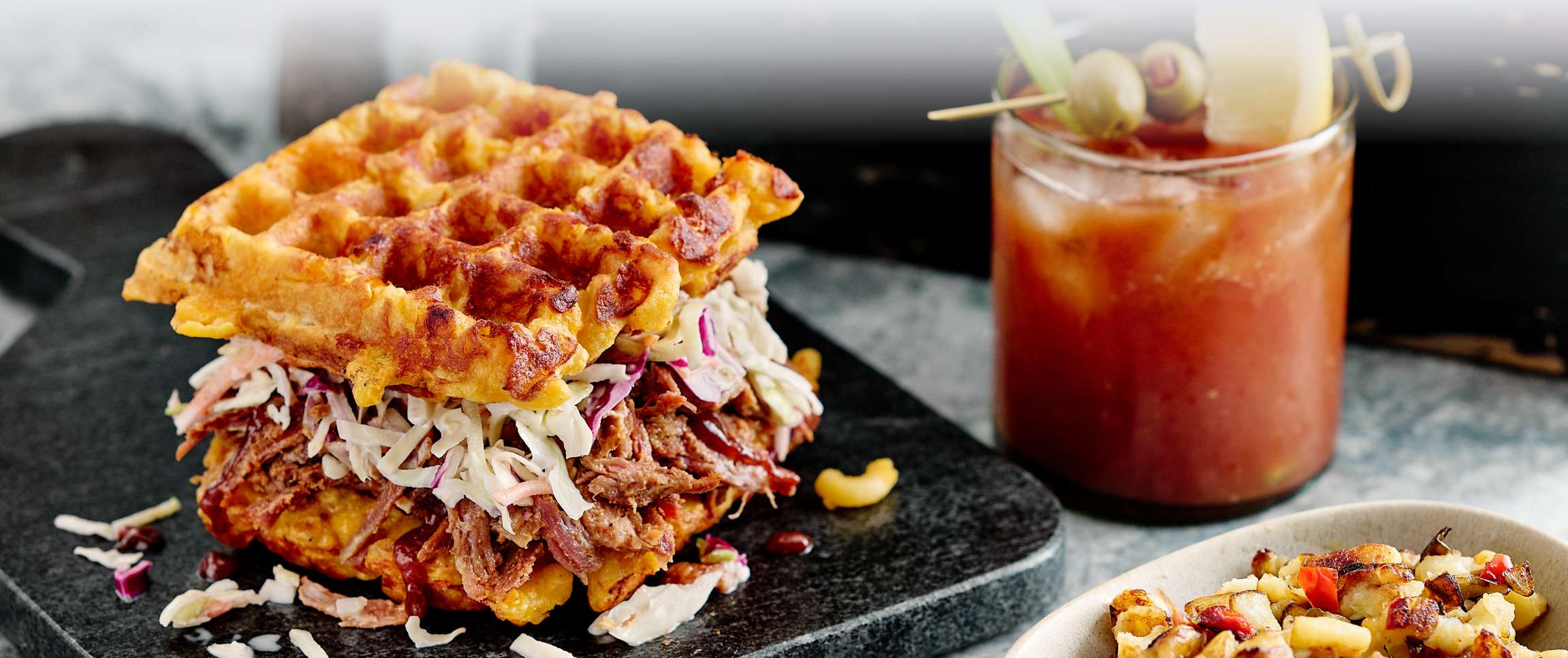 Deli Mac & Cheese Pulled Pork Waffle