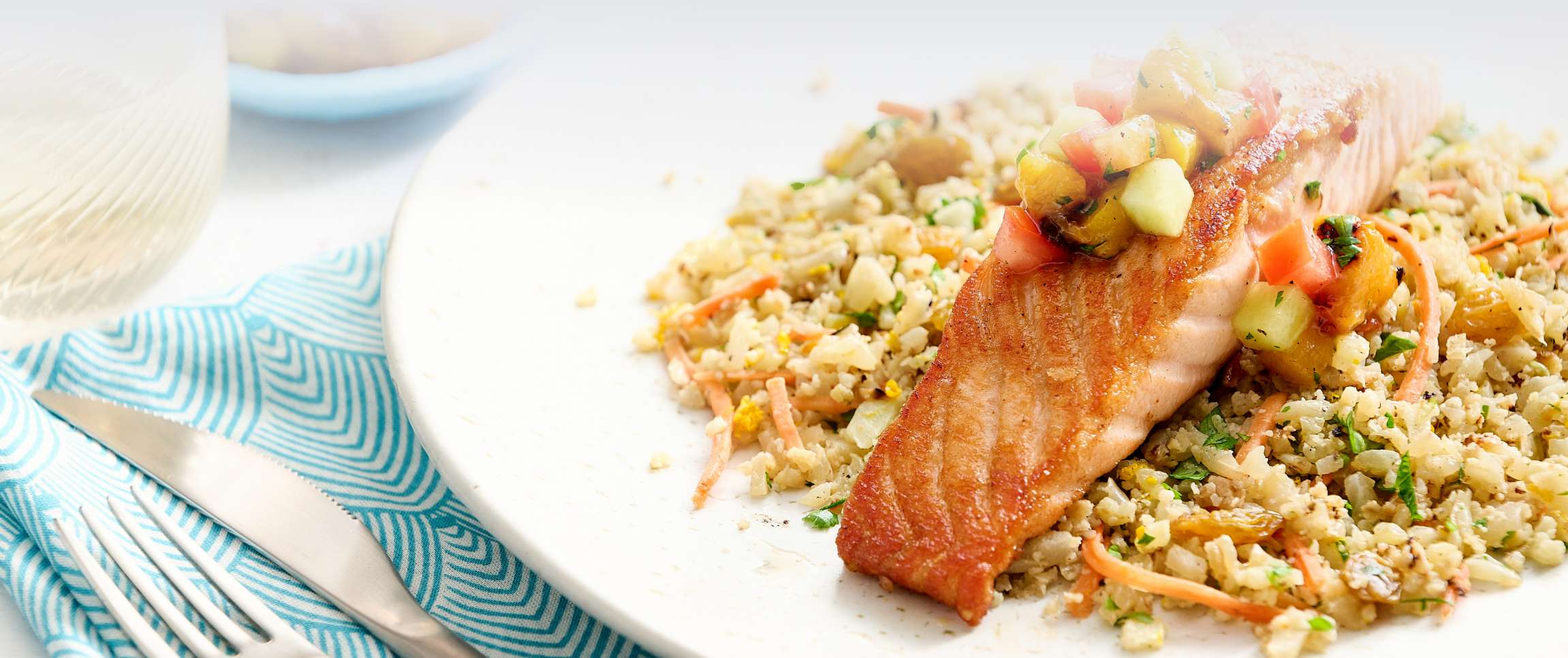 Bay Winds® Salmon with Warm Grilled Peach and Melon Salsa