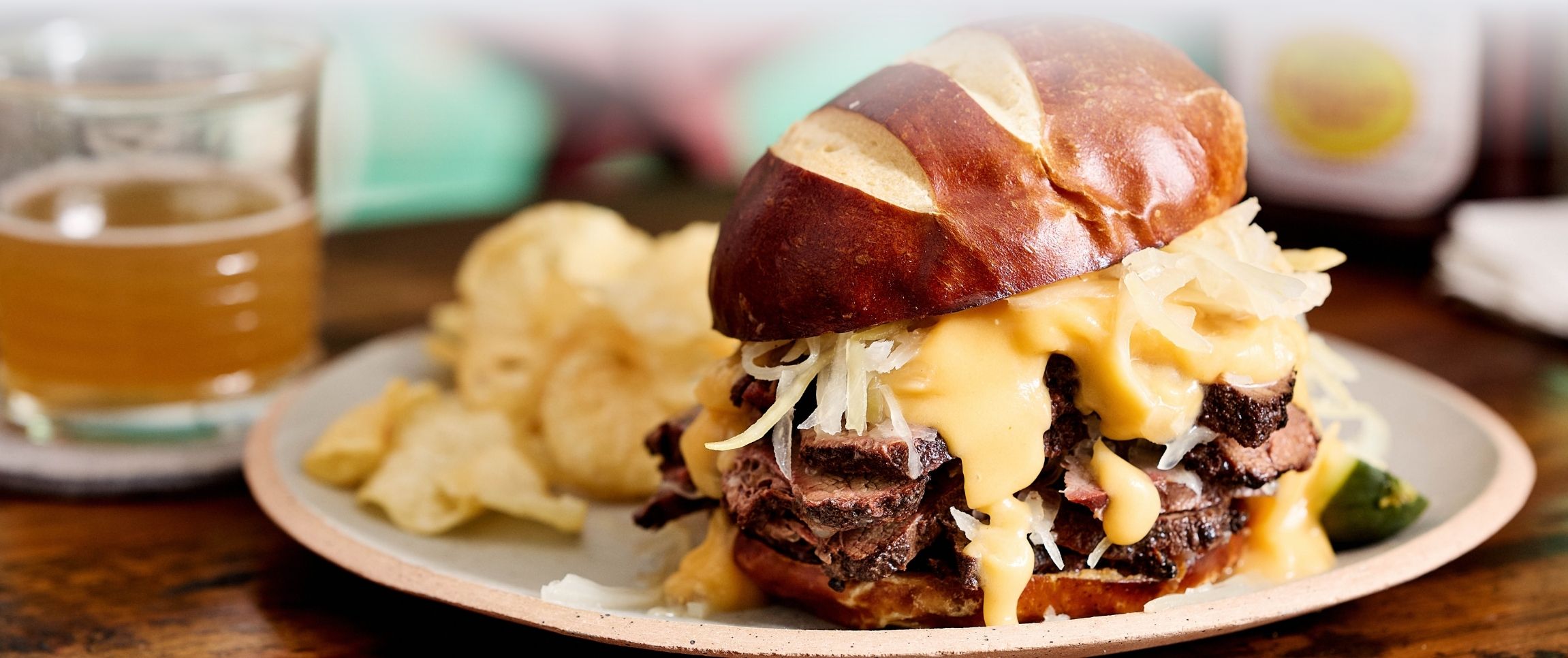 Ridgecrest® Beer Cheese and Brisket Pretzel Melt