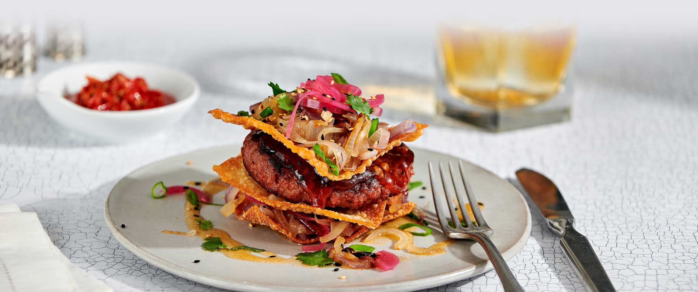 Green Origin General Tso Patty with Onion Salad