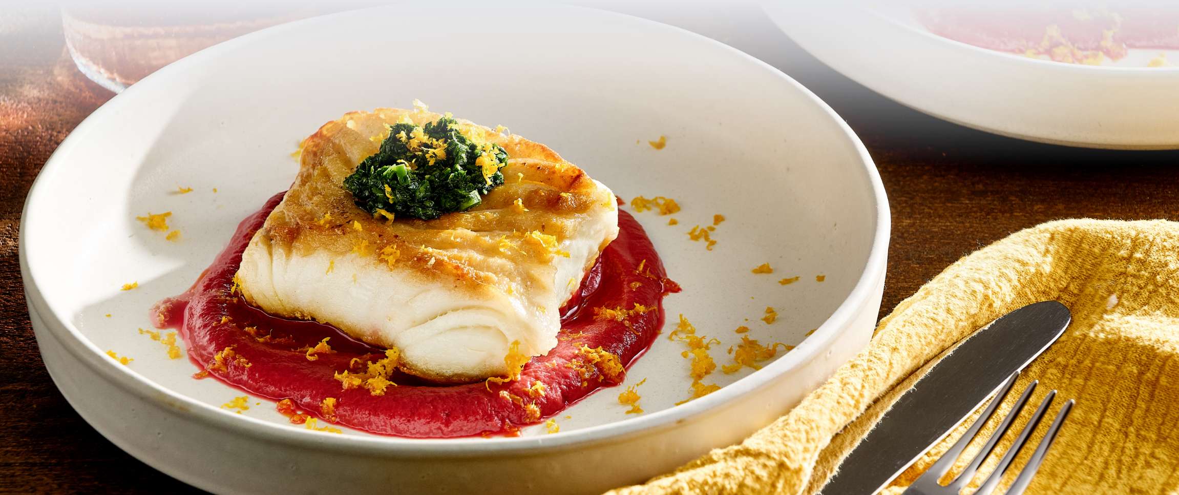 Pan Seared Bay Winds® Sea Bass with Orange Infused Salsa Verde