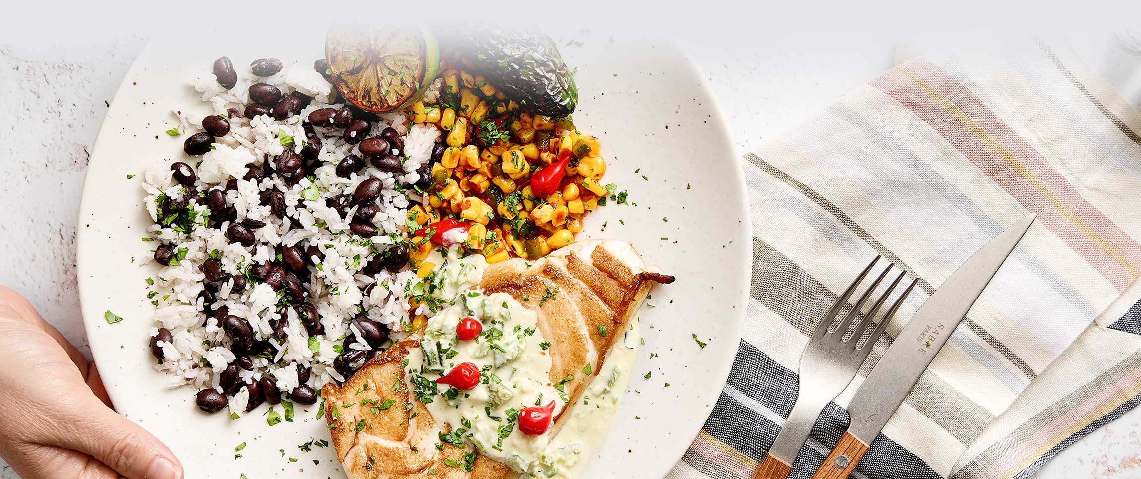 Poblano Queso Sea Bass with Birria Corn