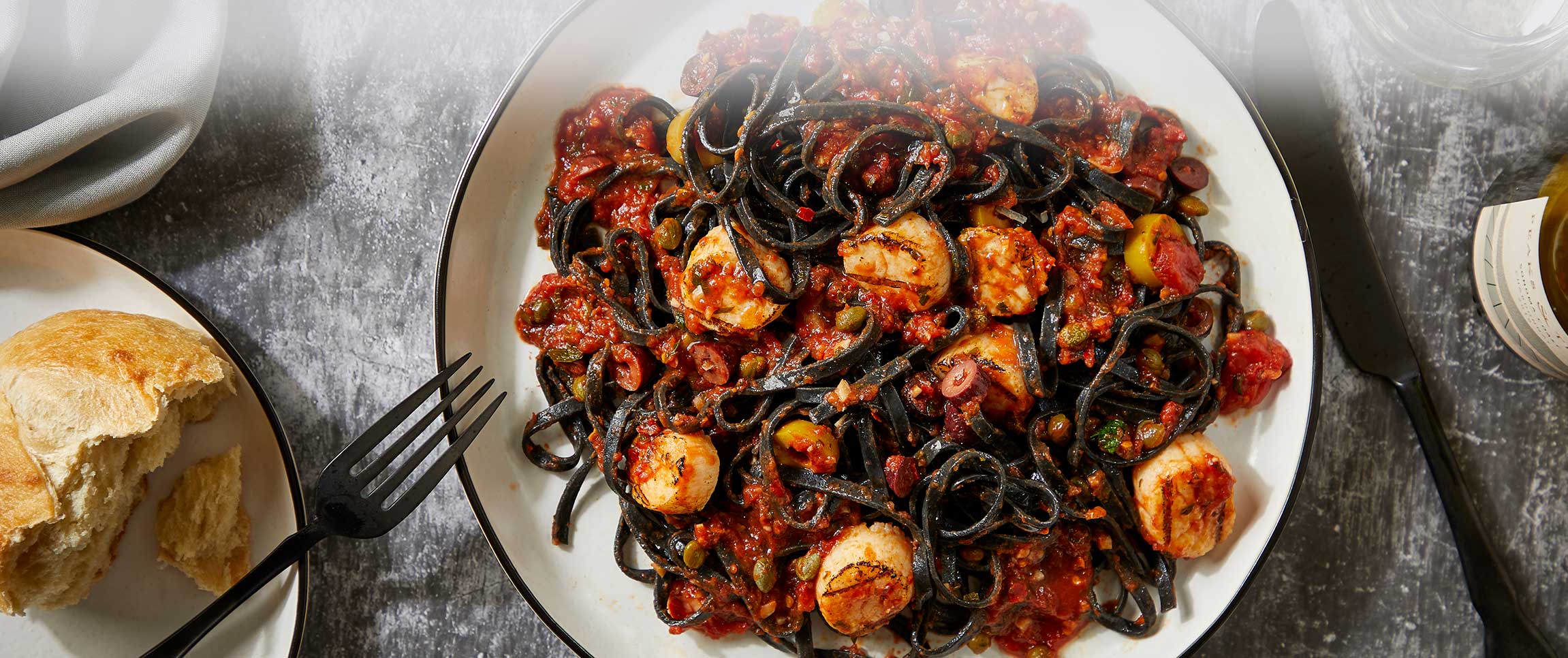 Grilled Scallops Squid Ink Linquine