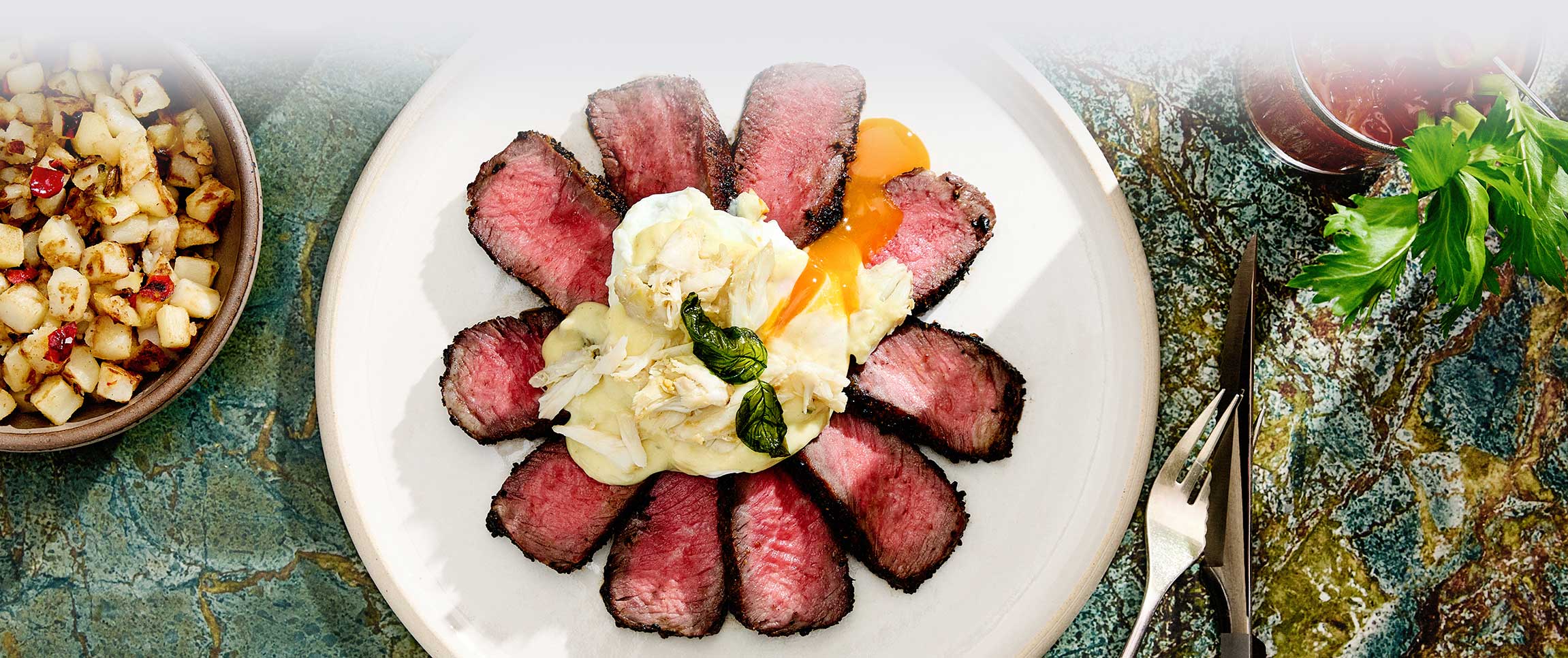 Strip Steak and Eggs with Crab Bernaise