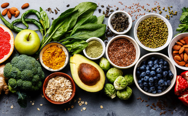 Fresh vegetables and grains