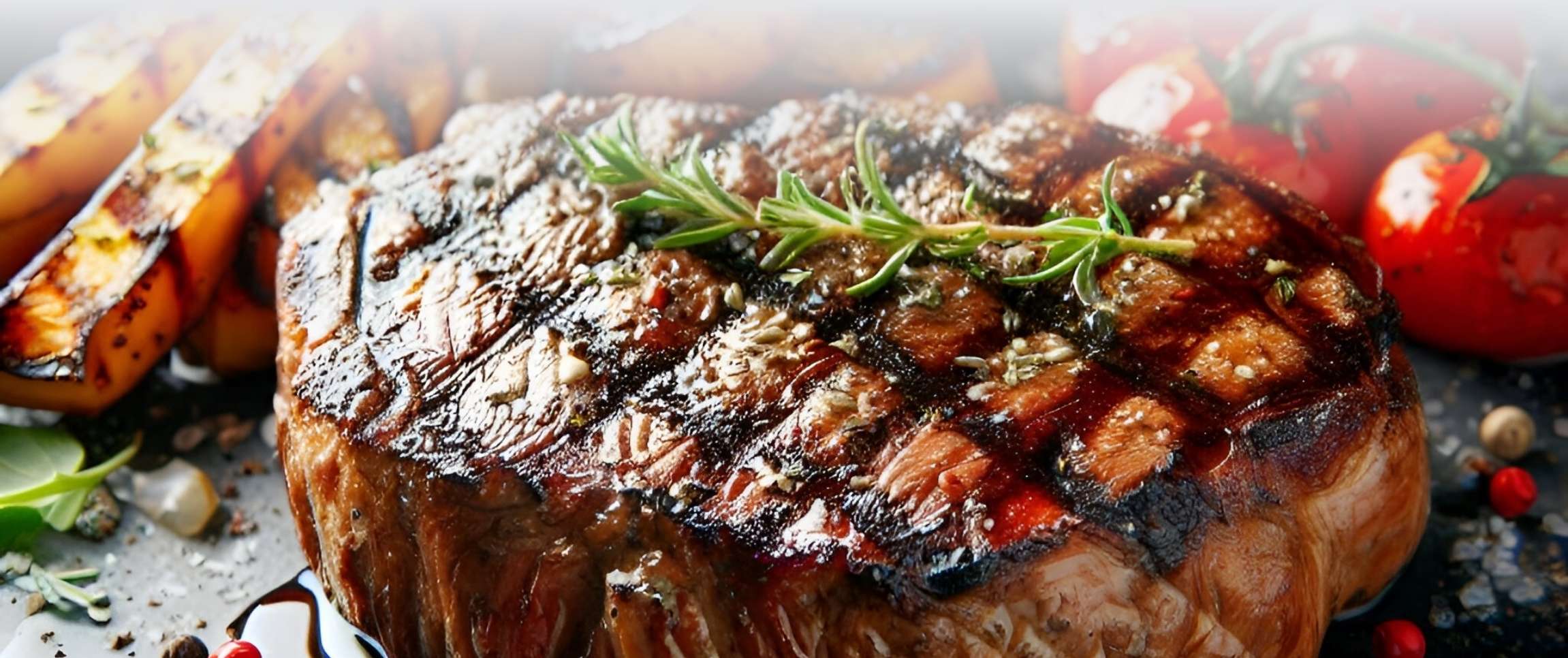 BBQ grilled and sliced beef sirloin on black cutting board