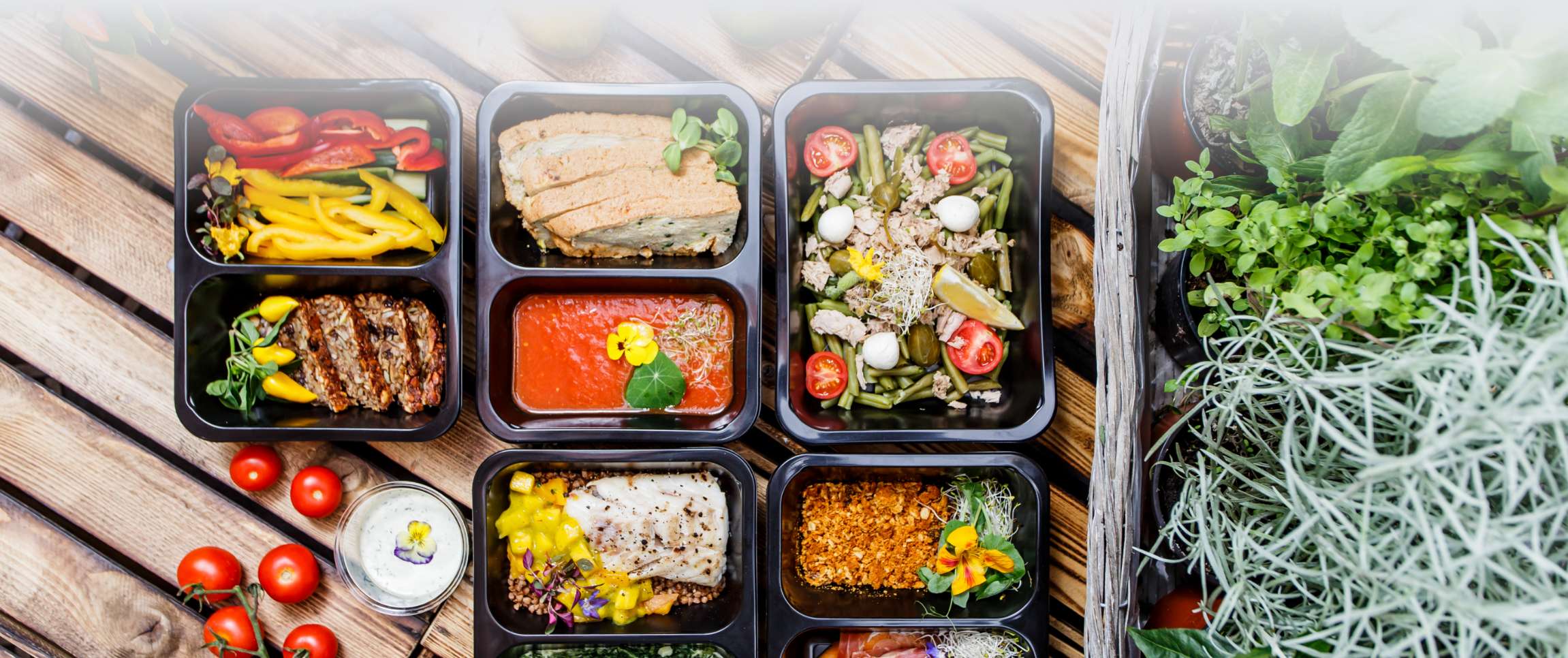 Healthy food in restaurant delivery containers