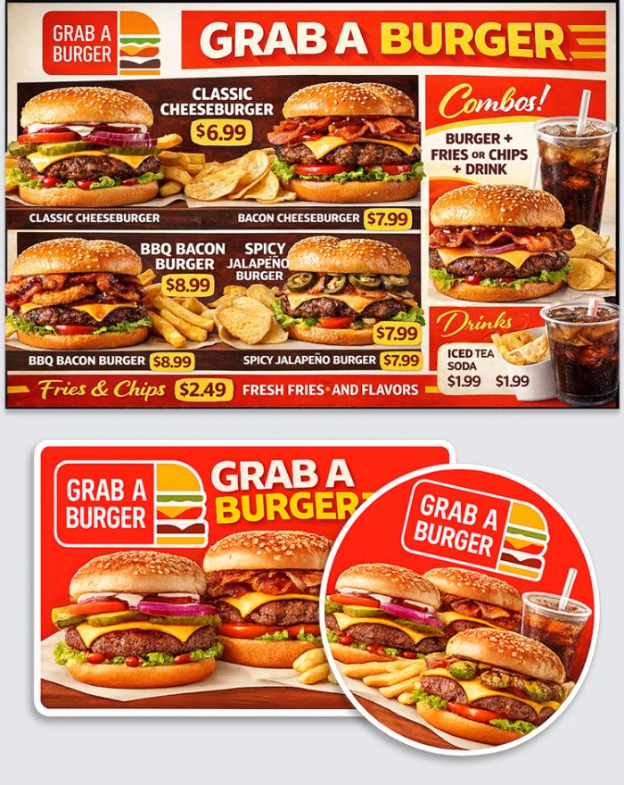Grab A Burger Collateral and Signage