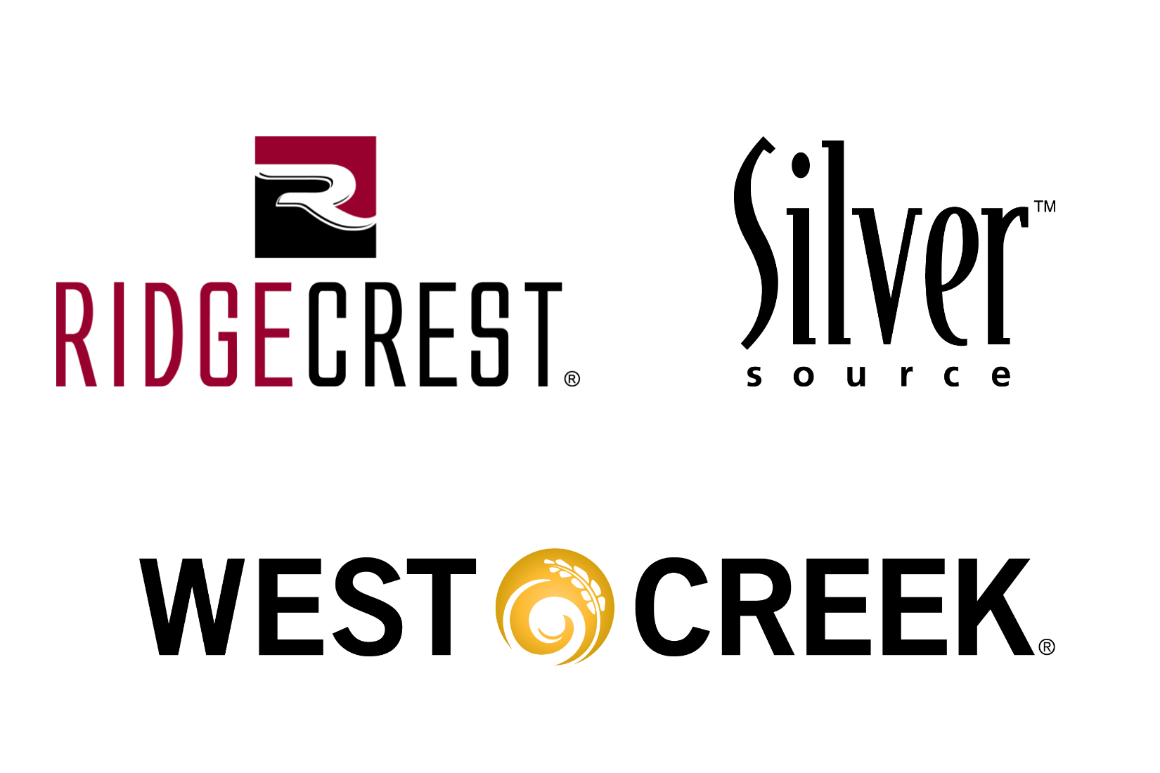 Ridgecrest, West Creek, and Silver Source logos