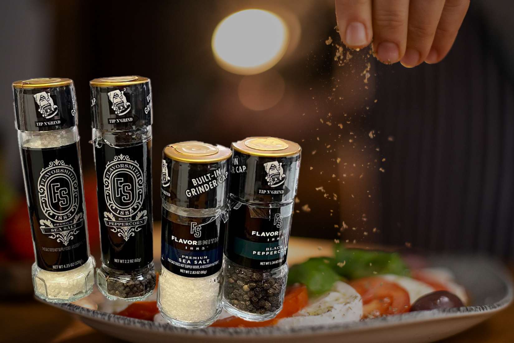 FlavorSmith™ Premium Mediterranean Sea Salt and Black Peppercorn Glass