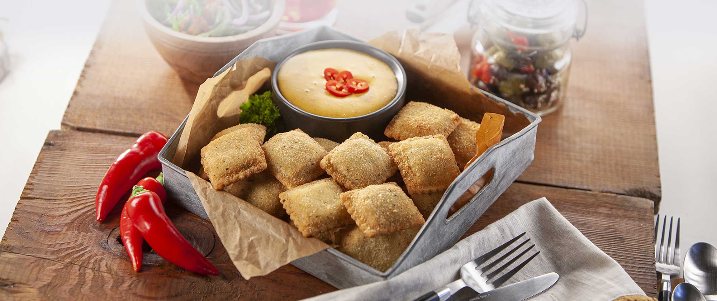 Toasted Ravioli with Beer Cheese Dip