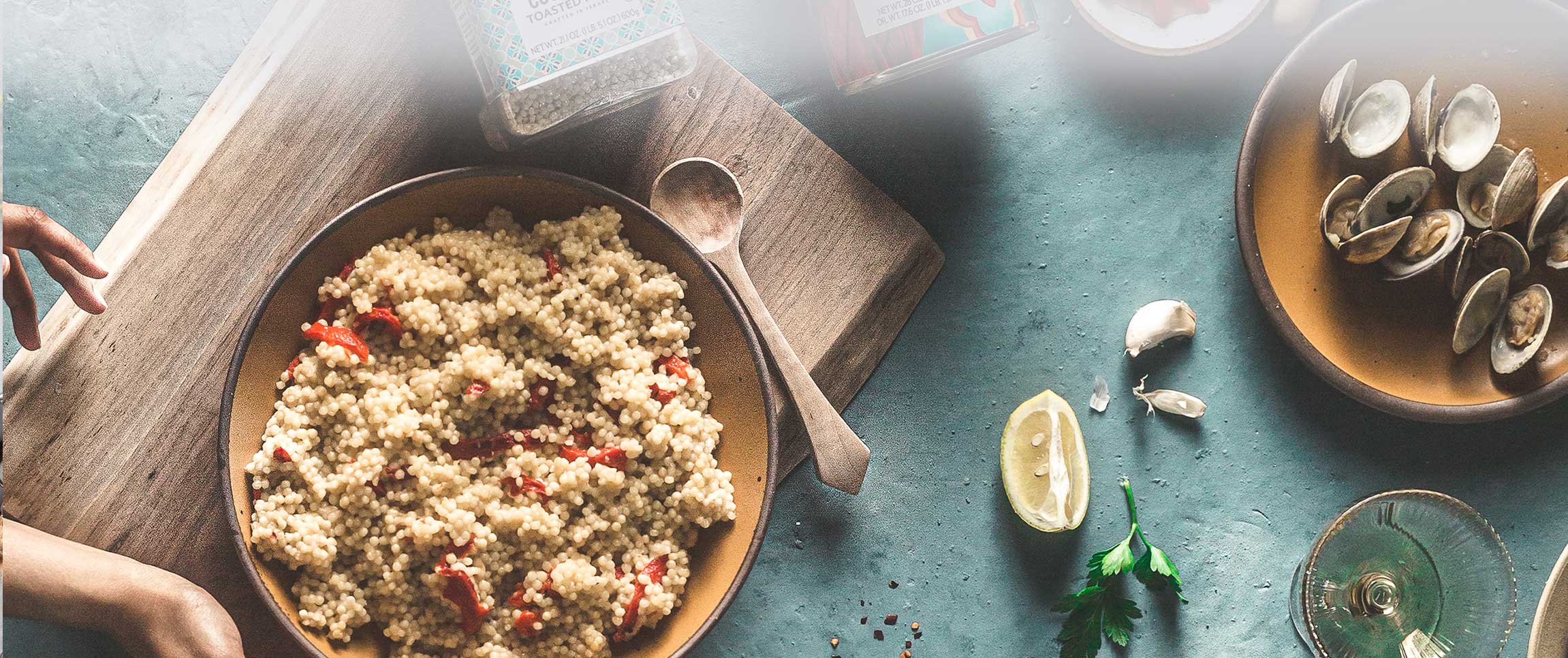 Israeli Couscous with Clams in White Wine Sauce 