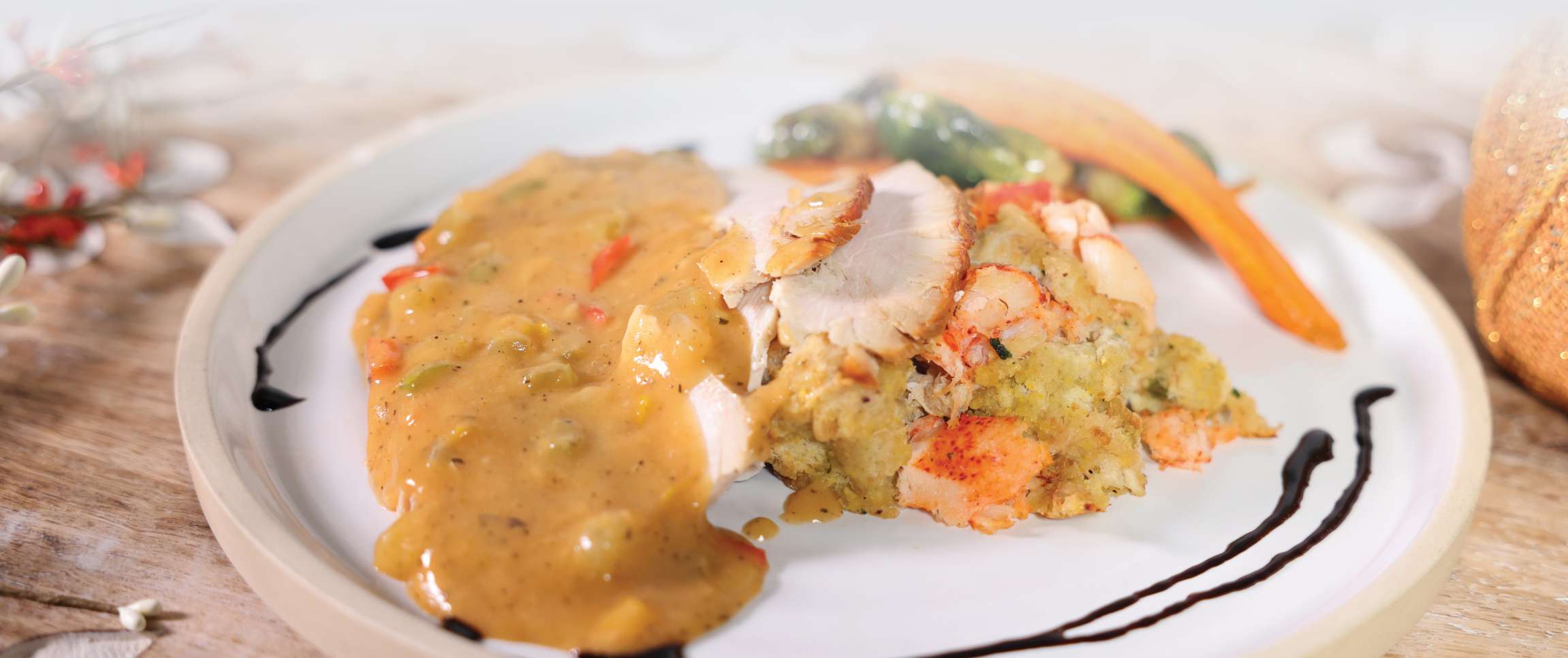 Roasted Turkey with Lobster and Crab Dressing and Cajun Gravy