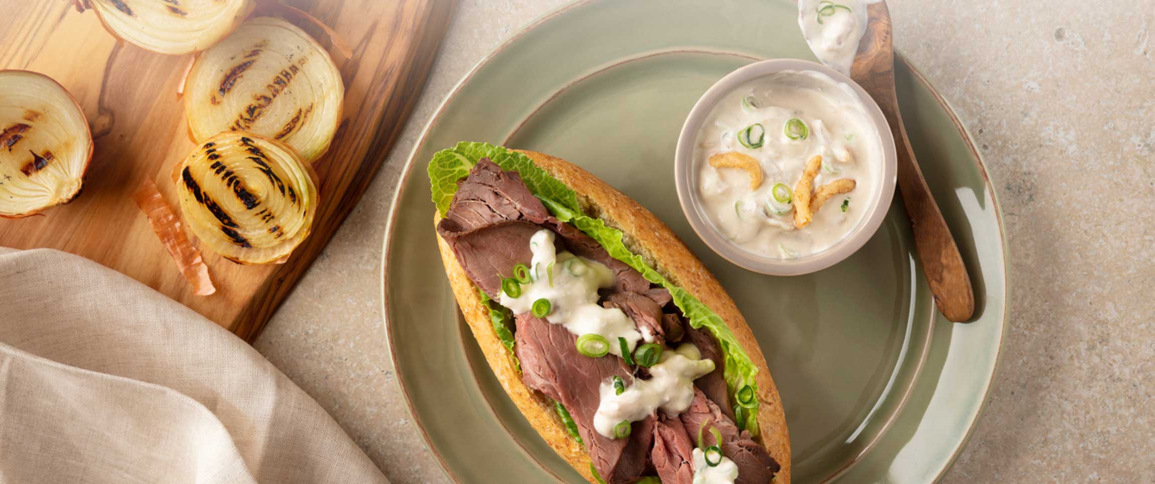 Sandwich topped with French Onion Dip