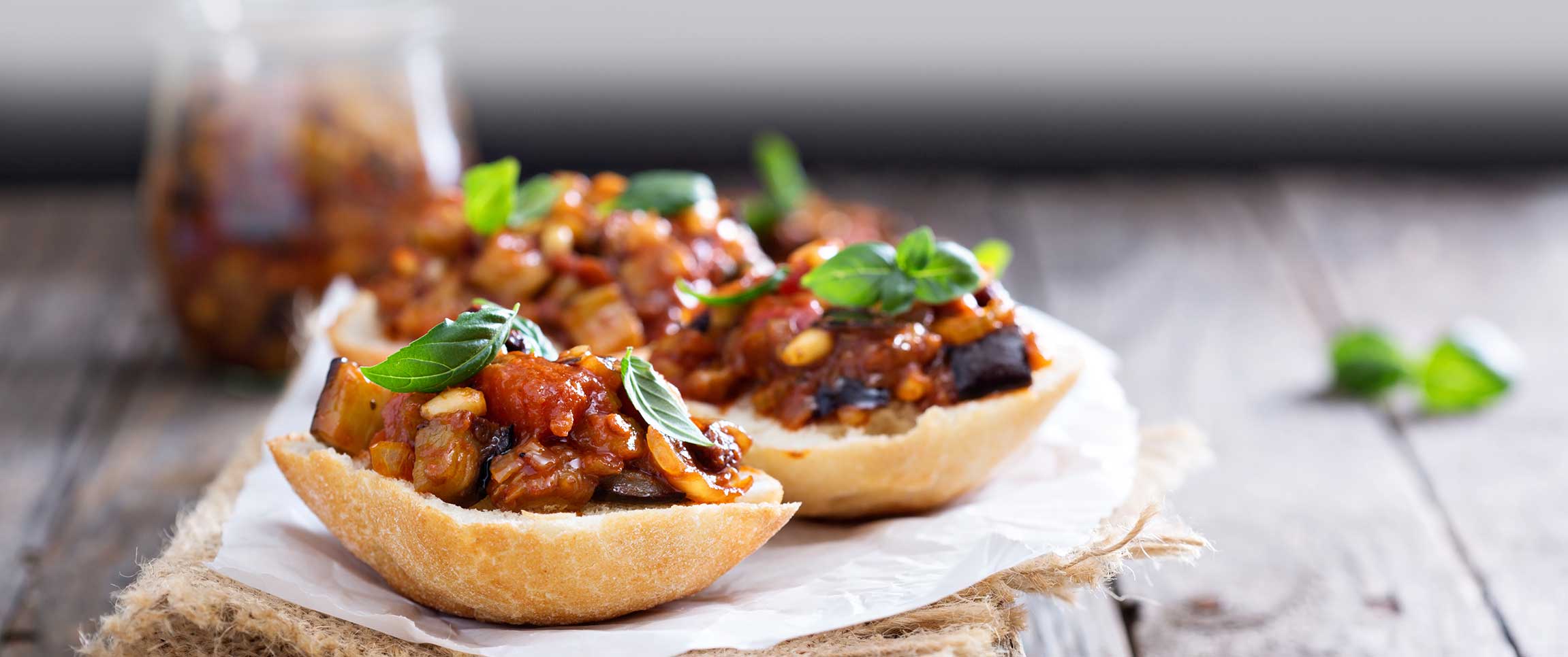 Grilled Eggplant Crostini on Ciabatta Bread