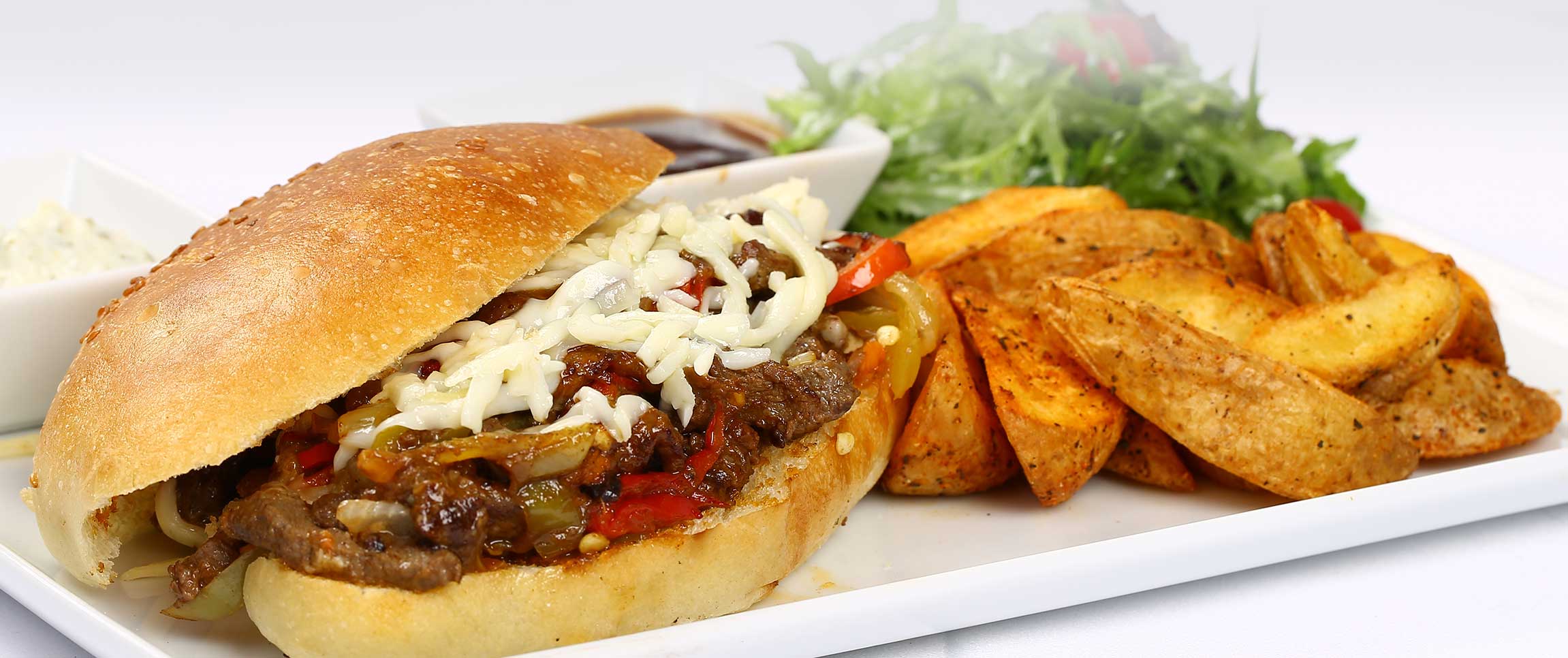 Philly Cheese Steak Burger with French Fries