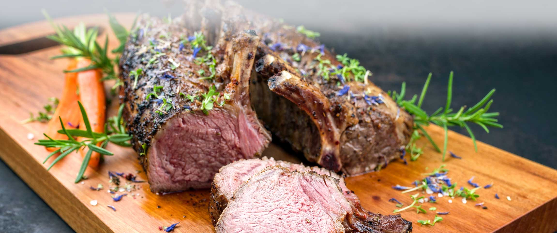 Rack of Lamb on a cutting board