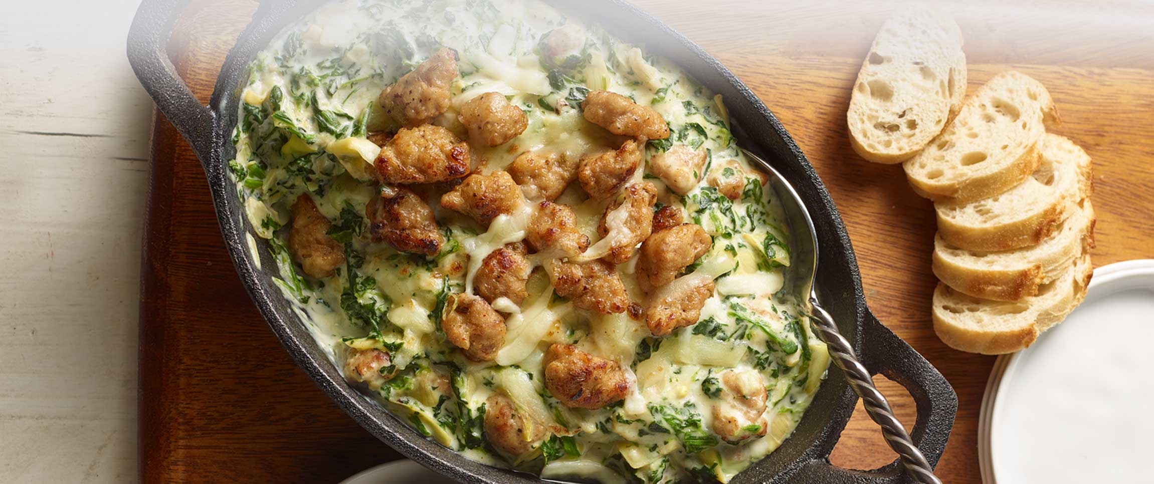 Sausage, Spinach & Artichoke Dip with Bread
