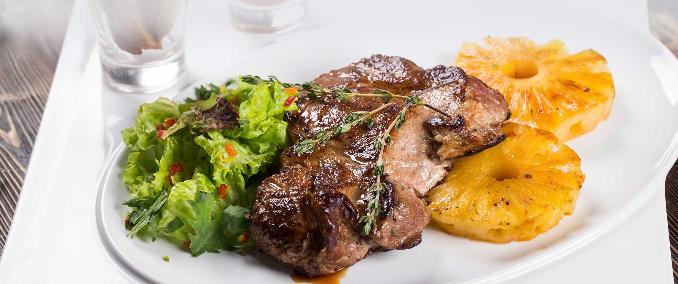 Ginger Soy Tri Tip with Grilled Pineapple and Zucchini