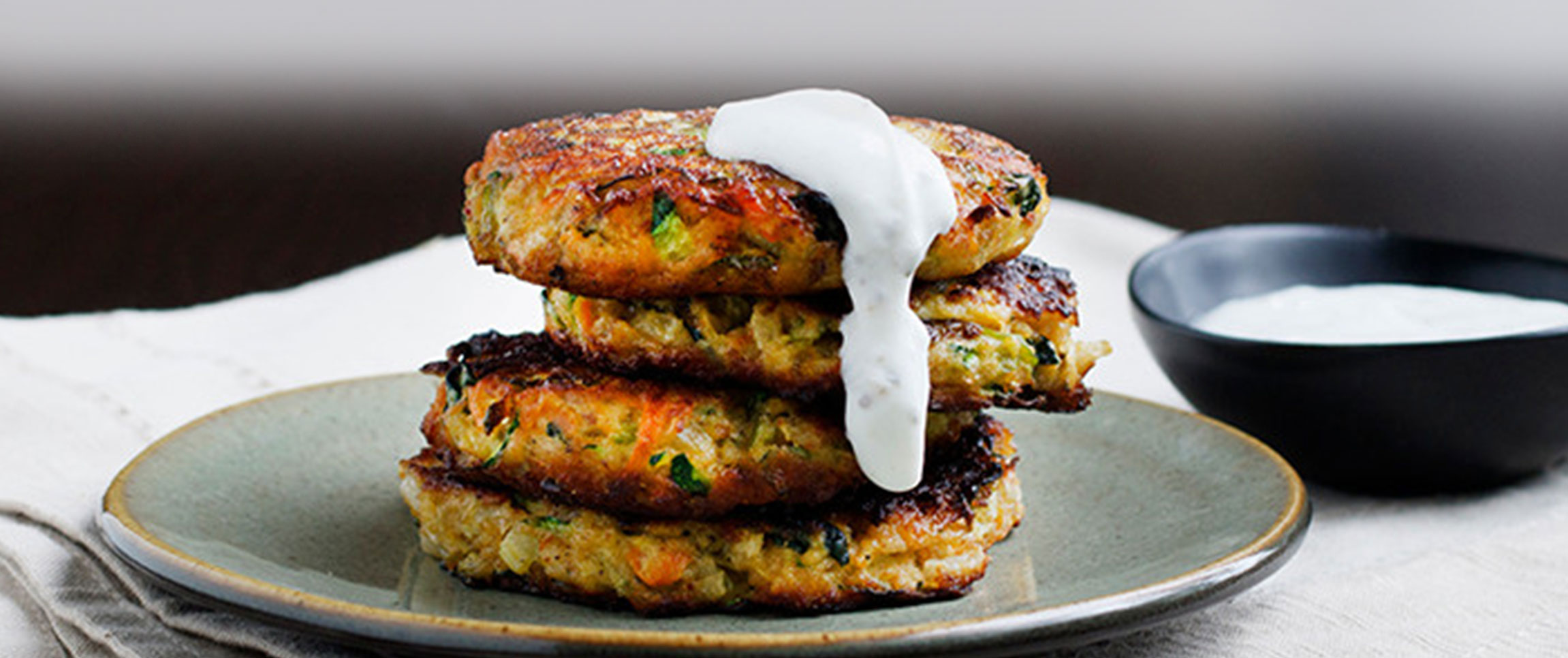 Vegetable Pancakes with Yogurt Goat Cheese Sauce