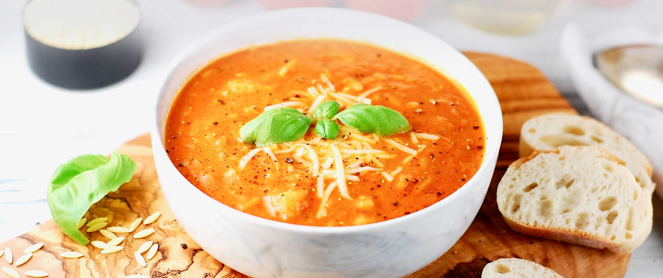 Zesty Roma Tomato soup with Pesto Chicken