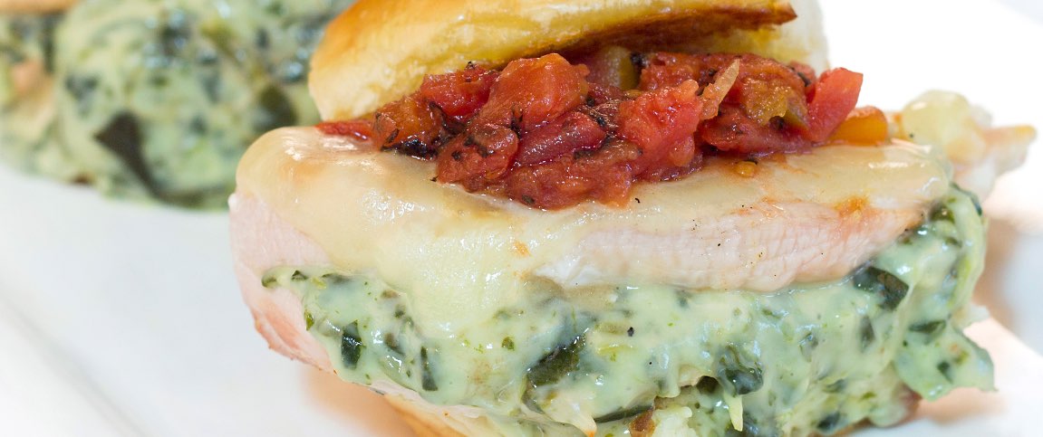 Spinach Artichoke Dip Stuffed Chicken Sliders