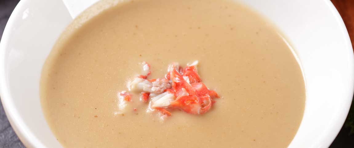 Asparagus and Yukon Potato Soup with Crab