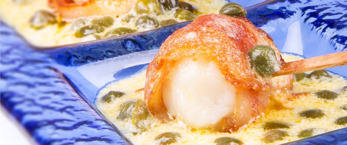Bacon Scallops with Lemon Caper Sauce