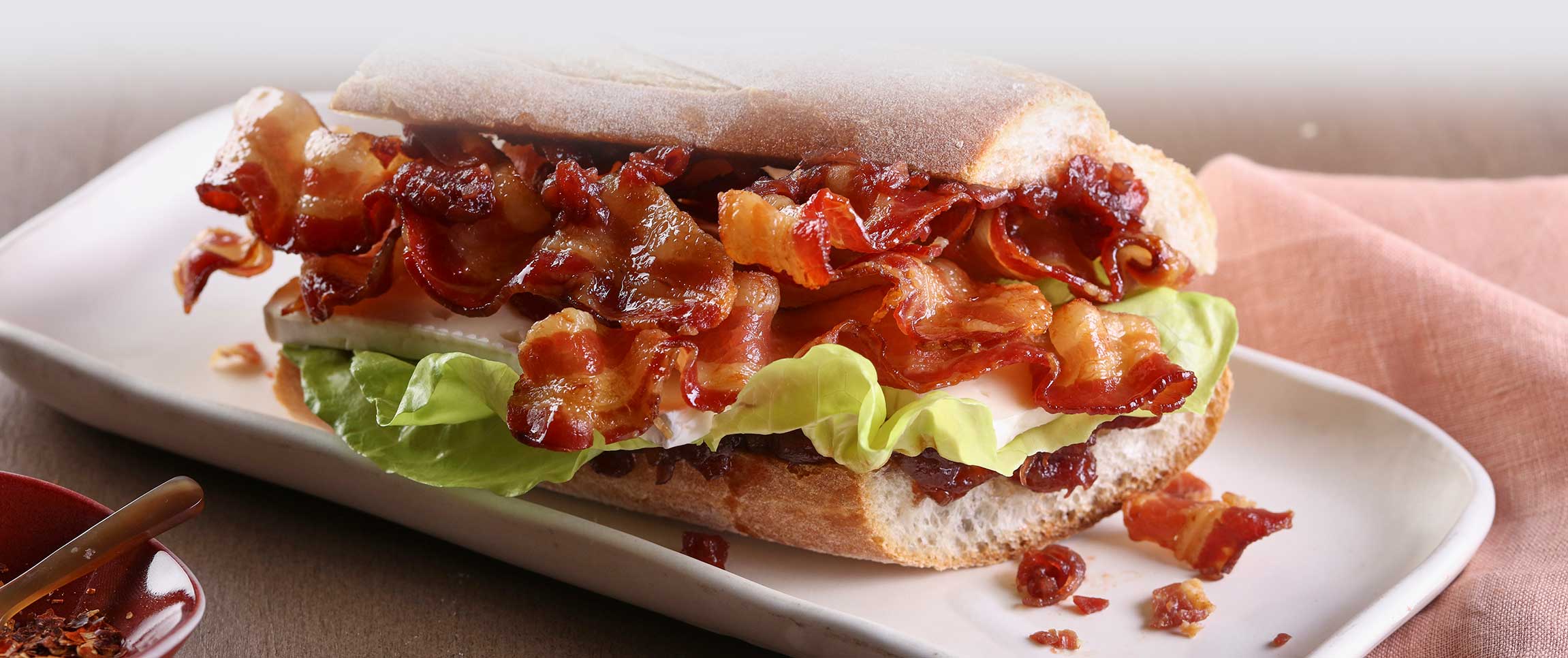 Bacon, Brie, Butter Lettuce and Tomato Jam on a Baguette