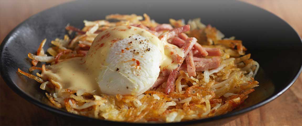 Hashbrowns Topped with Poached Egg