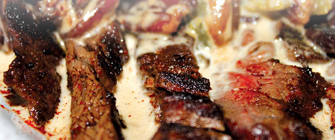 Skirt Steak with Chili Pecan Sauce