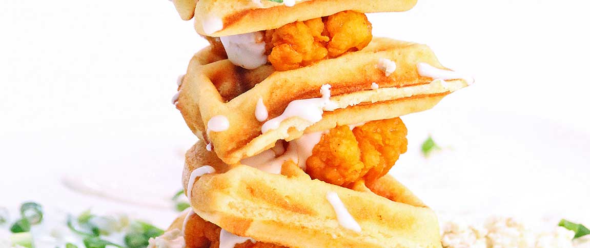 Buffalo Chicken and Waffle Stack