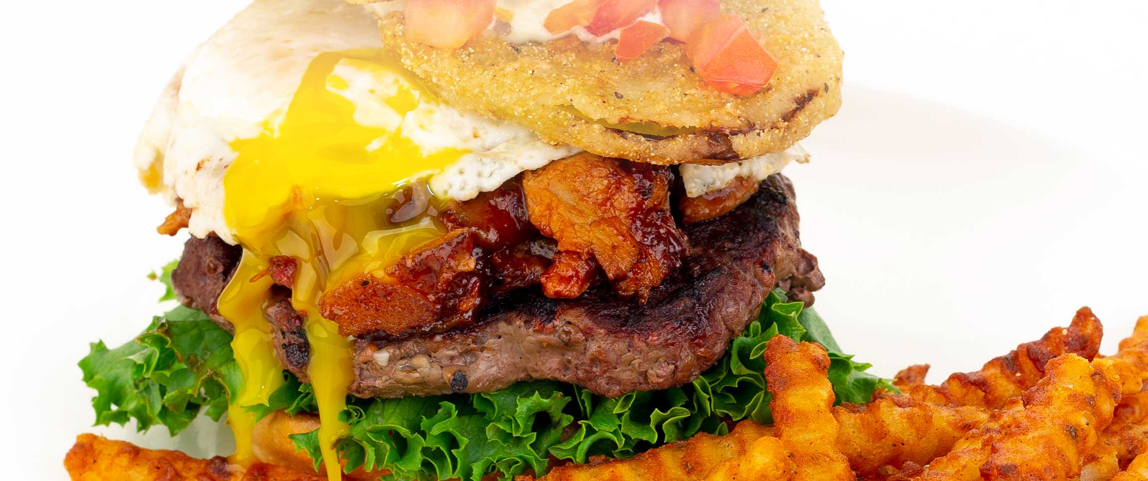 Burger with Egg, Pork, and Green Tomato