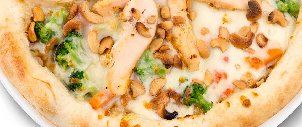 Pizza Topped with Chicken and Cashews
