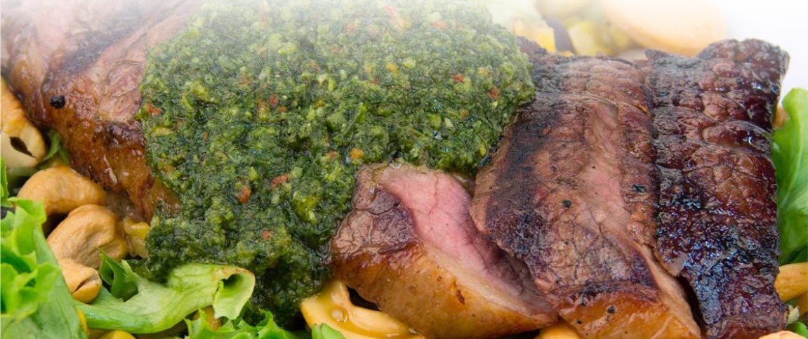 Chimichurri Topped Flat Iron Steak with Salad