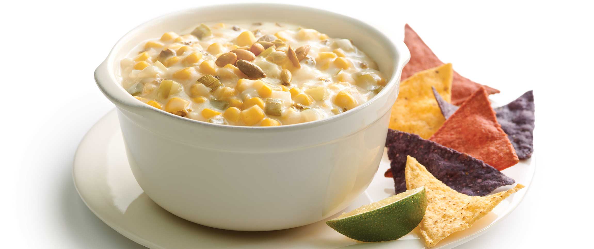 Chorizo Corn Chowder Soup with Chips