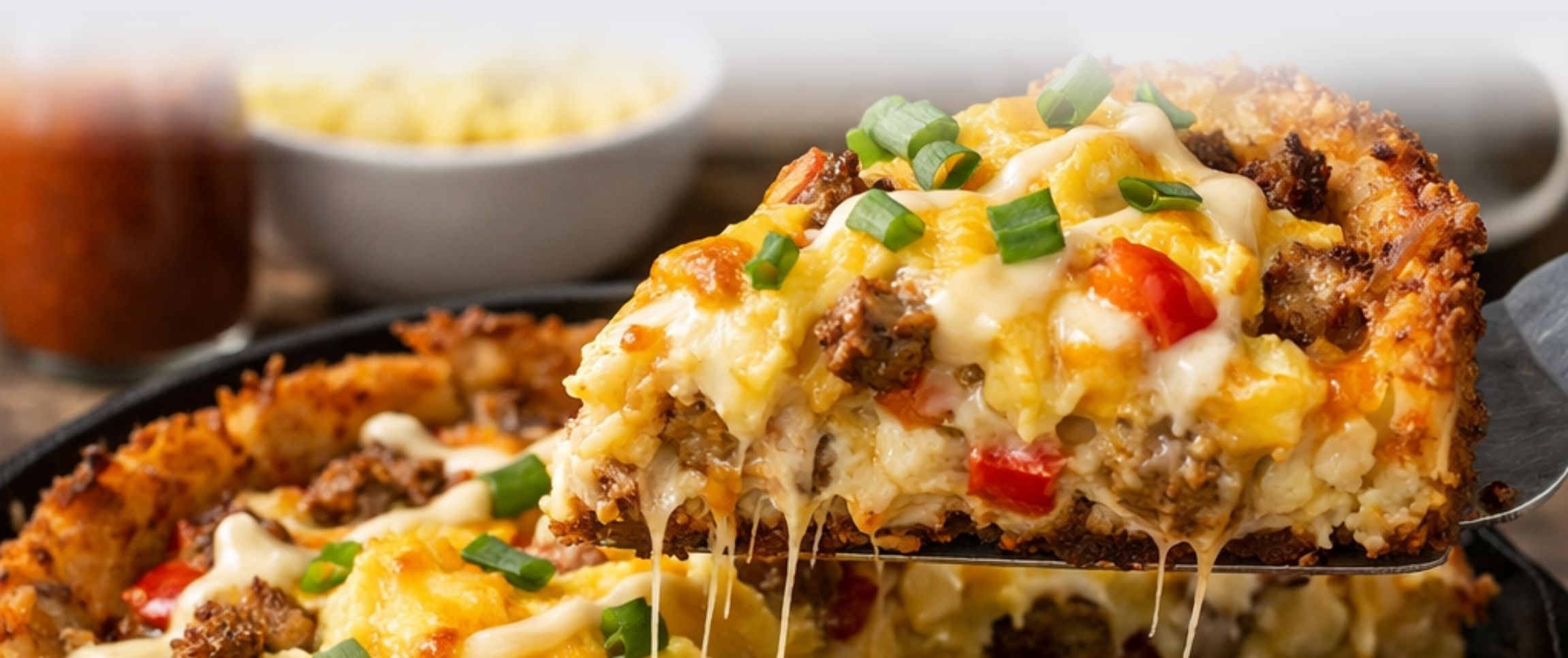 Deep Dish Breakfast Pizza with Hash Brown Crust