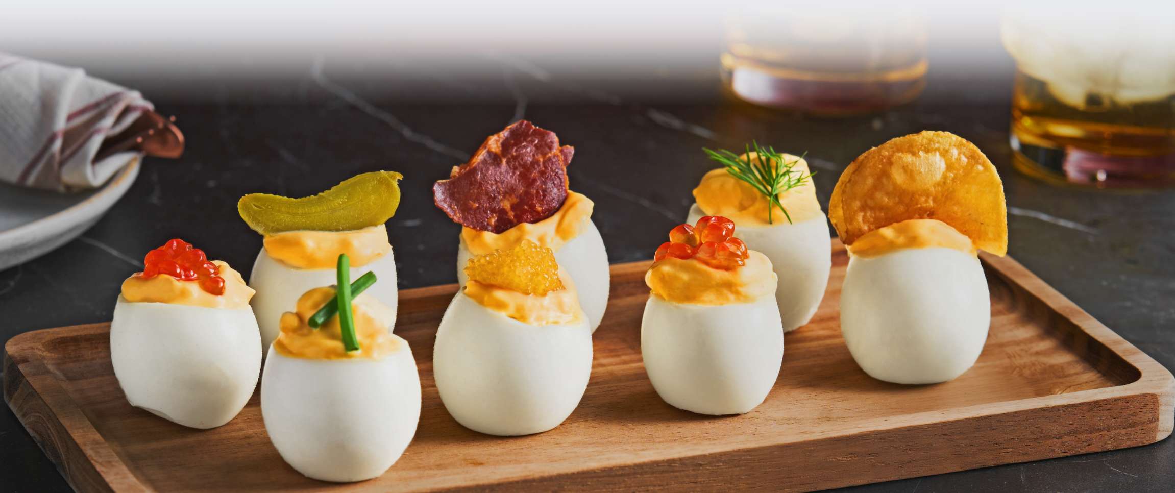 Deviled eggs with Caviar flight
