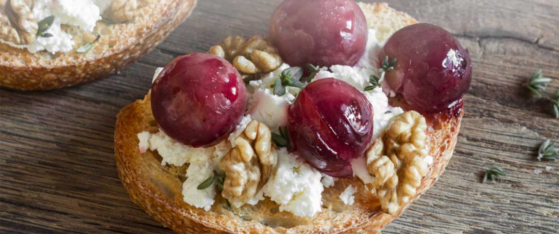 Grape and Ricotta Bruschetta with Walnuts