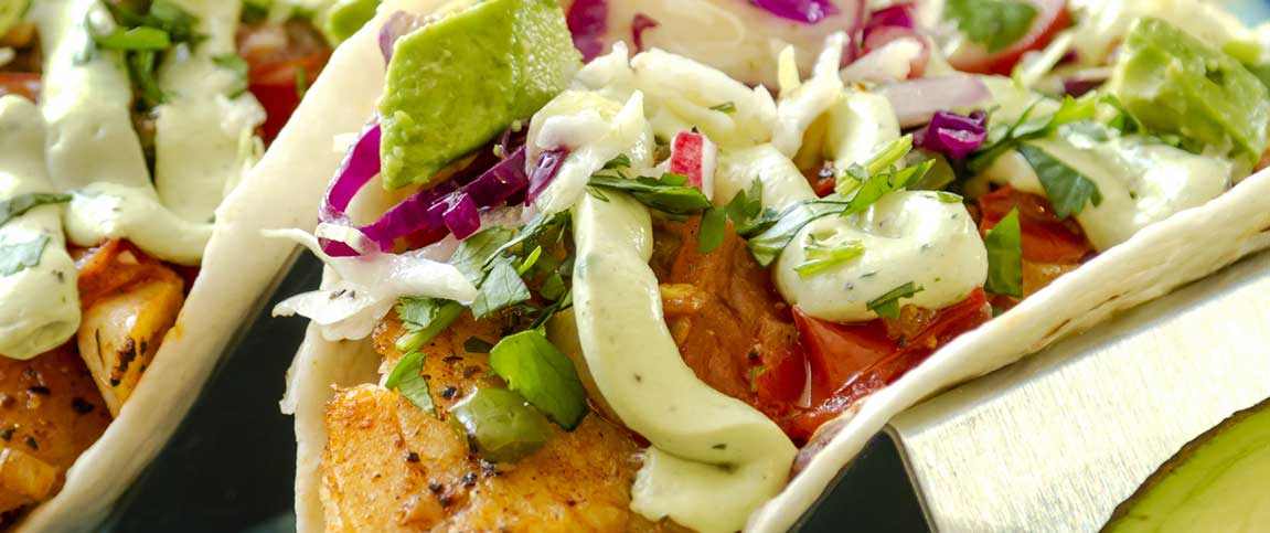 Fish Tacos with Slaw and Avocado Mayo