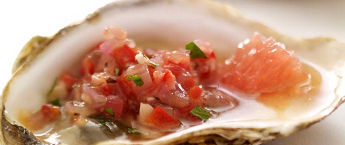 Grilled Oysters with Grapefruit and Red Pepper Relish
