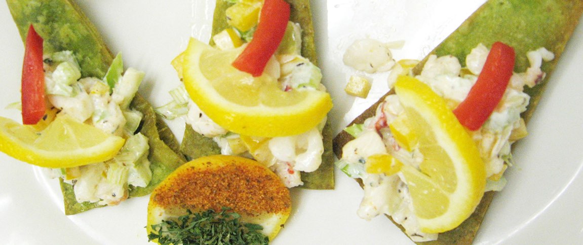 Tortilla Chips Topped with Lobster and Bacon Salad