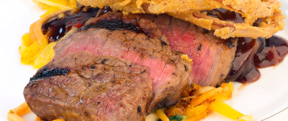 London Broil Topped with Onion Straws