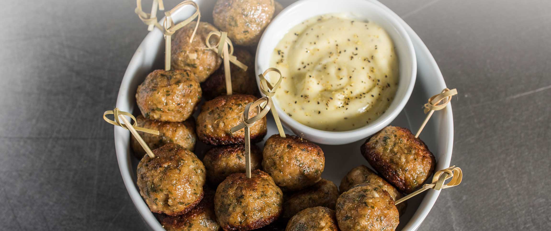Lemon Pepper Aioli with meatballs